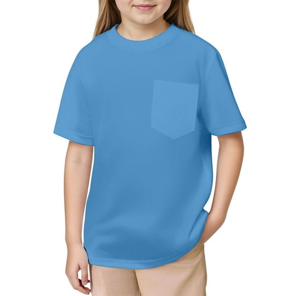 HUANBAI Kids Mesh T Shirts Short Sleeve Plain Top Tees Boy & Girl Baby Unisex Toddler Children Crew Neck T Shirt With Pocket Basic Tshirt Tops 12-13 Years