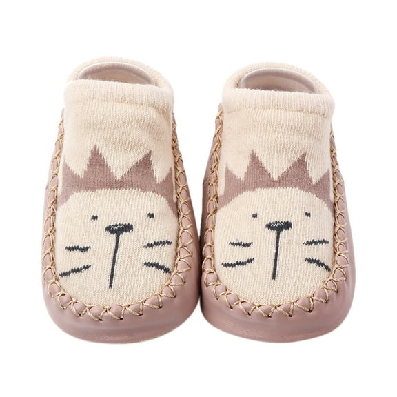 HUANBAI Korean Version Infant Low Top Toddler Shoes And Socks Children's Baby Floor Boat Socks Slipper Hole Bow Leather Socks Slipper 0-6 Months