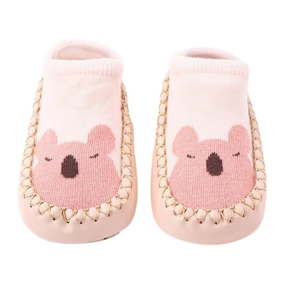 HUANBAI Korean Version Infant Low Top Toddler Shoes And Socks Children's Baby Floor Boat Socks Slipper Hole Bow Leather Socks Slipper 12-18 Months