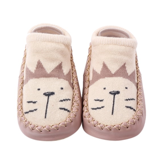 HUANBAI Korean Version Low Top Toddler Shoes And Socks Children's Baby Floor Boat Socks Slipper Hole Bow Leather Socks Slipper 12-18 Months