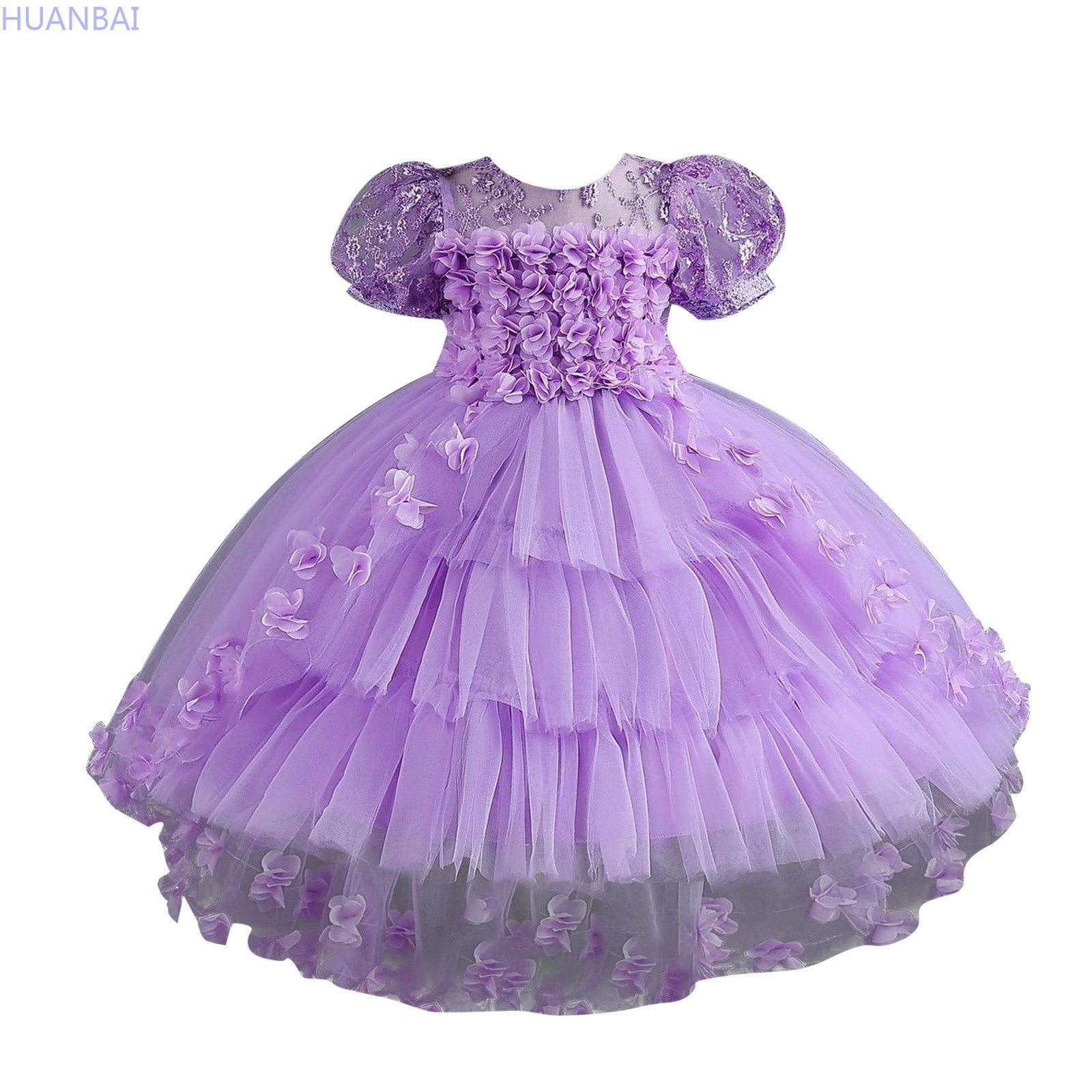 HUANBAI Lace Flower Petal Children's Wedding Dress Princess Dress — free download