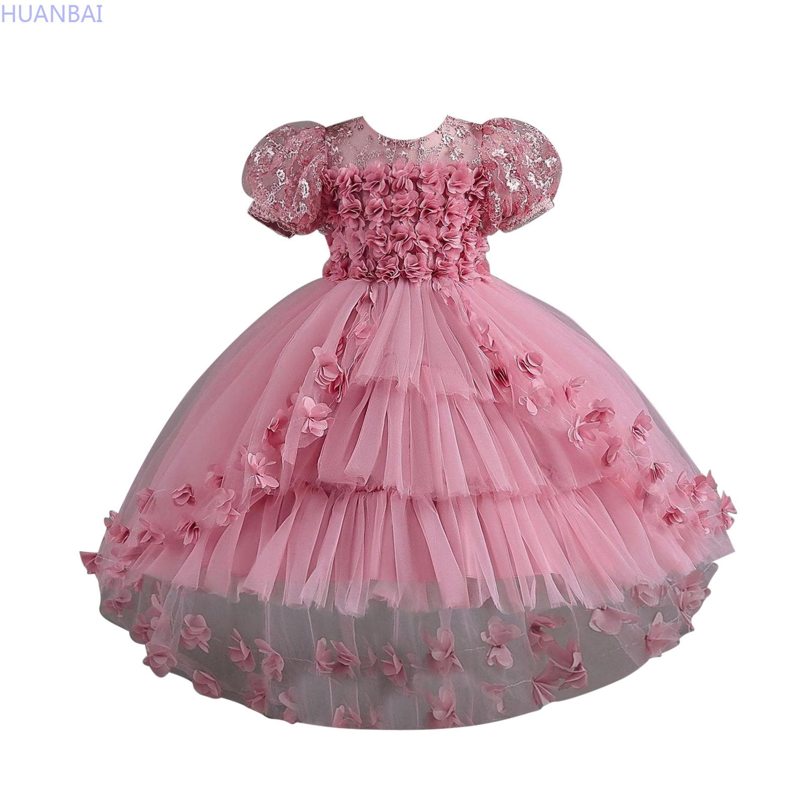 HUANBAI Lace Flower Petal Children's Wedding Dress Princess Dress — free download