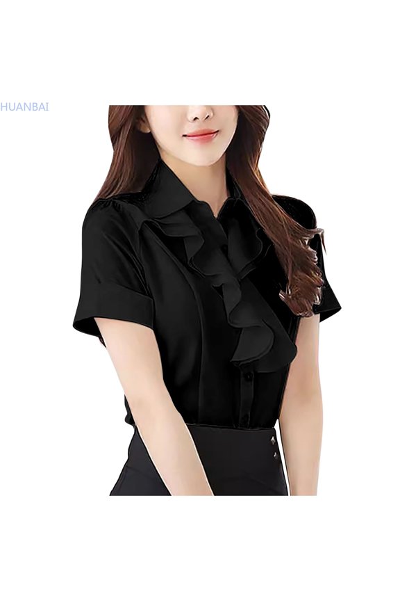 Ladies Chiffon Short Sleeved Summer Thin Loose Korean Temperament Plus Size Slim Top Button Down Shirts