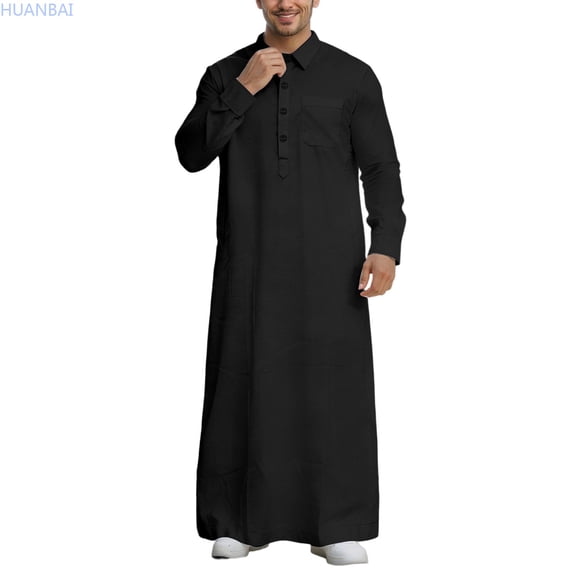 HUANBAI Linen Long Robe In Solid Color Loose Fit Dress Shirt Alternative For