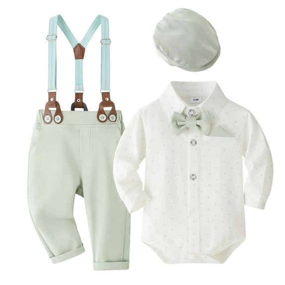 HUANBAI Little Gentleman Formal For Baby Boys Toddler Dress Up Outfits With Hat And Suspenders For Birthday Party Christening 0-3 Months