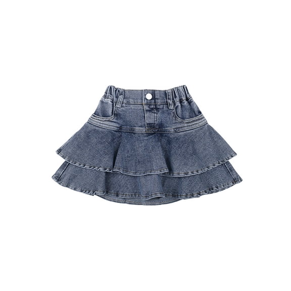 HUANBAI Little Girl's Denim Skirts Mini Flared Pleated Toddler Jean Skorts With Shorts Underneath 7-8 Years