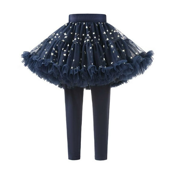 HUANBAI Little Girls Footless Leggings With Tutu Ruffle Skirt Stretchy Pantskirt 3-4 Years
