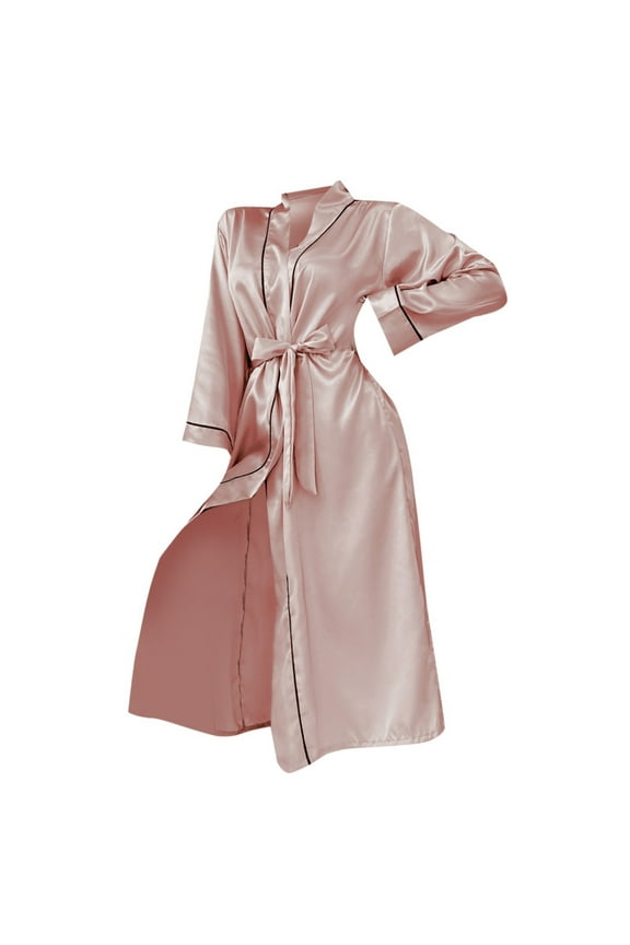 Long Ice Silk Nightgown Summer Thin Simple Home Clothes Women Cardigan Bathrobe Nightgowns for Women