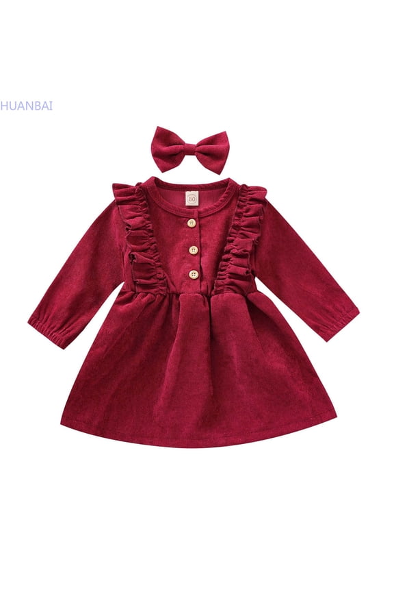 Long Sleeve Corduroy Pinafore Dress And Headband For Baby Toddler Girls Ruffled Outfit With Snap Buttons Party Wear Summer Dresses 4-5 Years