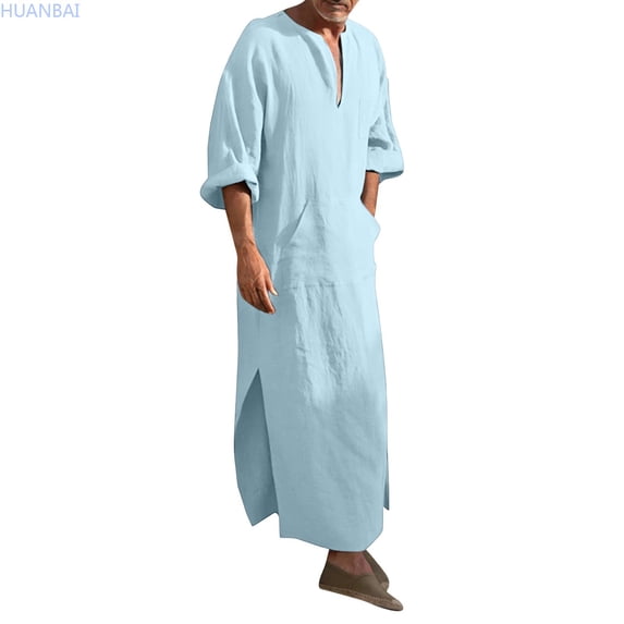 HUANBAI Long Sleeve Linen Tunic Shirt With Modern Casual Minimalist For Everyday Comfort