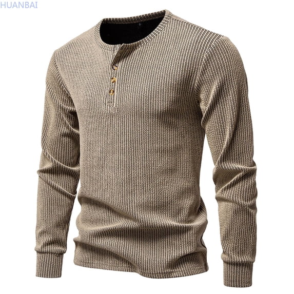 HUANBAI Long Sleeve T Shirt With Four Button Placket Comfortable Crew Neck Casual Shirt For Everyday Wear And Versatile Styling