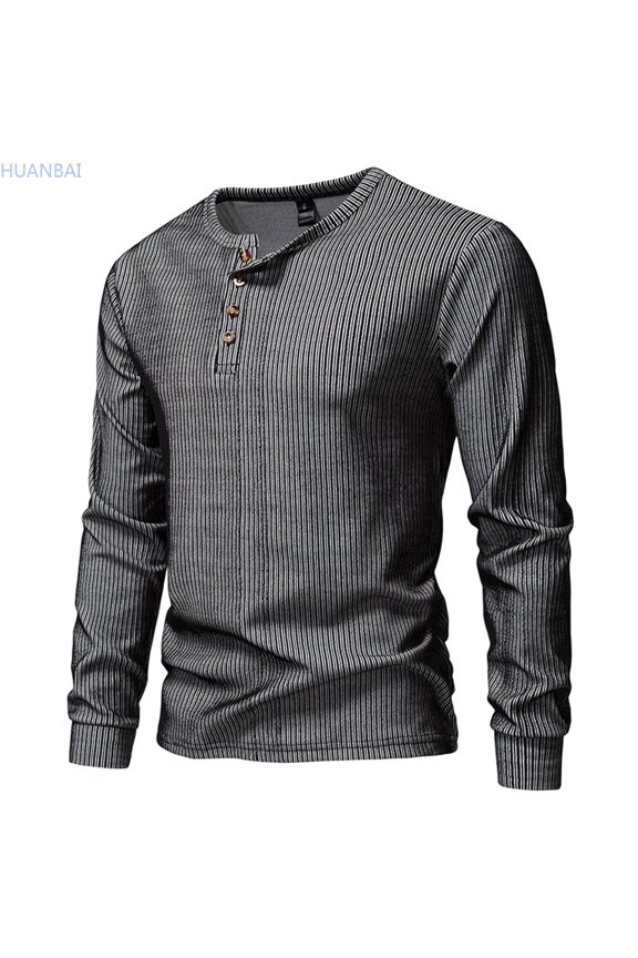 Long Sleeve T Shirt With Four Button Placket Comfortable Crew Neck Casual Shirt For Everyday Wear And Versatile Styling