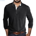 thumbnail image 1 of HUANBAI Male Autumn And Winter Solid Color Lapel Long Sleeve Button Neck Striped Oversized T Shirt Top, 1 of 6