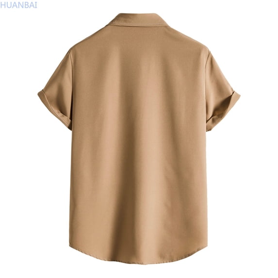 HUANBAI Men Spring Summer Solid Color Turndown Collar Casual Short Sleeve Shirt