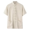 thumbnail image 1 of HUANBAI Men's And Women's Loose Imitation Linen Short Sleeved Shirt Classical Style Short Sleeved Shirt, 1 of 5