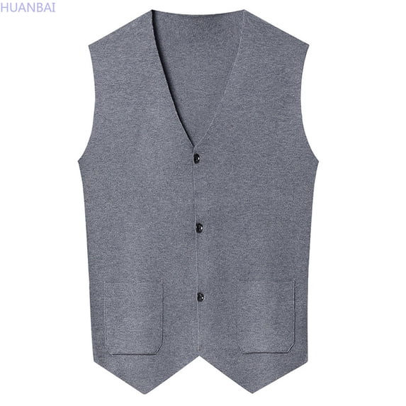 HUANBAI Men's Autumn And Winter Sleeveless Knitted Oversized Woolen Vest Sweater Vest Casual Sweater