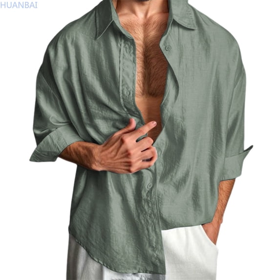 HUANBAI Men's Casual Solid Color Shirt Lightweight Breathable Loose Fit Open Front Button Down Shirt For Daily Wear Comfortable Soft Fabric