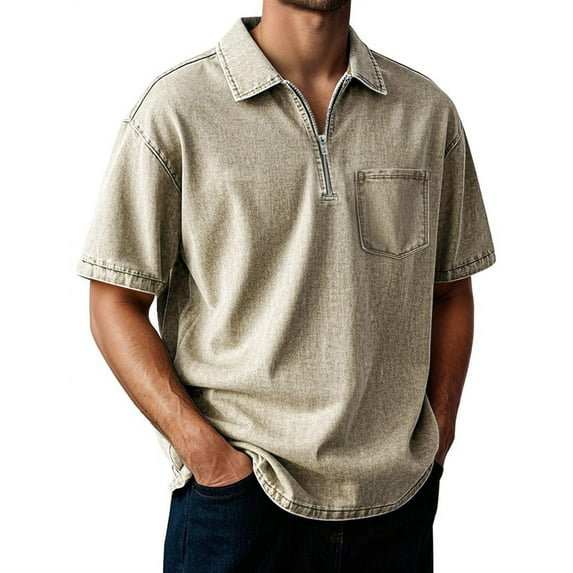 HUANBAI Men's Casual T Shirts Lightweight Short Sleeve With Zipper Perfect For Outdoor And Everyday Wear Stylish And Comfortable Everyday