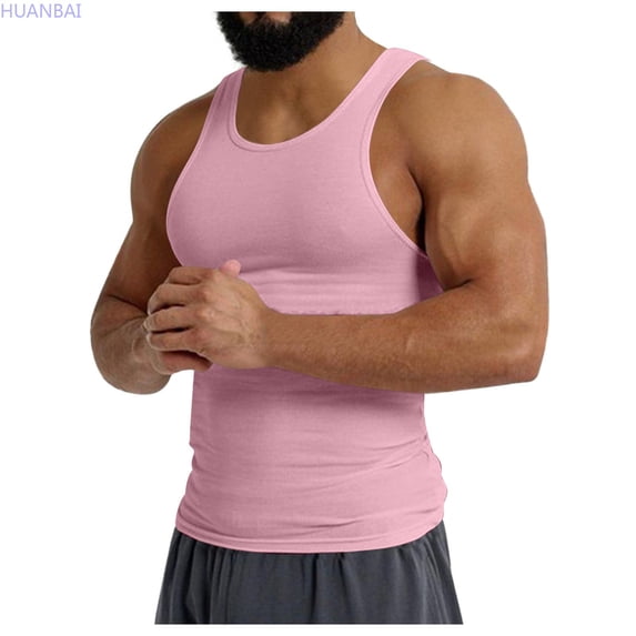HUANBAI Men's Knitted Ice Silk Ribbed Athletic Fit Sleeveless Vest Gym Muscle Tank Top Activewear Casual Racerback Undershirt