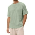 thumbnail image 1 of HUANBAI Men's Linen Solid Color Shirt Short Sleeve Crew Neck Beach Top Vintage T Shirt For Men, 1 of 5