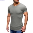 thumbnail image 1 of HUANBAI Men's Muscle T Shirts Stretch Short Sleeve V Neck Bodybuilding Workout Tee Shirts Ribbed Knit Shirt, 1 of 6