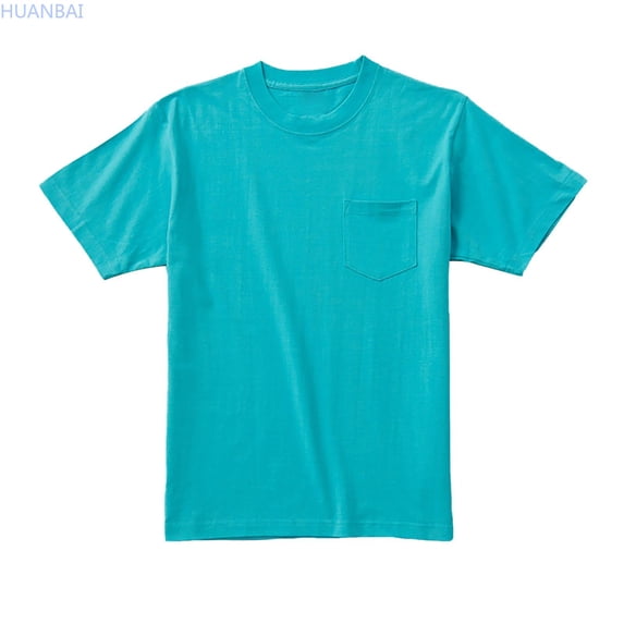 HUANBAI Men's Pocket T Shirt Cloth Patch Bag Short Sleeve Round Neck T Shirt Party Solid Color Pocket T Shirt