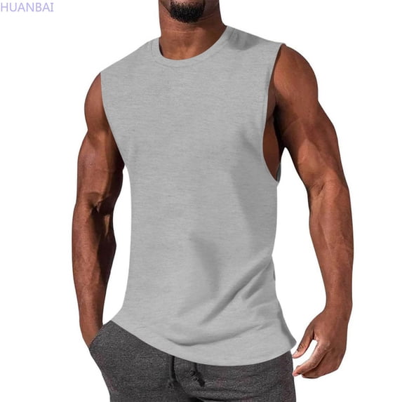 HUANBAI Men's Sleeveless Tank Tops Crewneck Solid Loose Fit Shirt