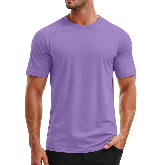 HUANBAI Mens Swim Shirt Short Sleeve UPF 50+ Sun Shirt Rash Guard Athletic Quick Drying T Shirts