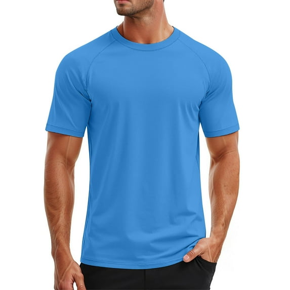 HUANBAI Mens Swim Shirt Short Sleeve UPF 50+ Sun Shirt Rash Guard Athletic Quick Drying T Shirts
