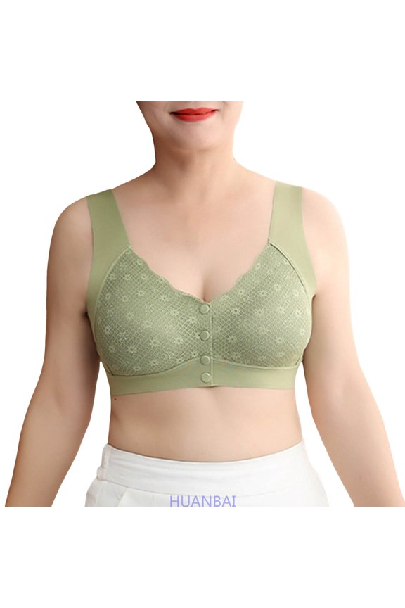 Middle Age And Elderly Women Cool Summer Seamless And Steel Rimless Oversized Tank Top Style Bra Underwear ,(Large,Green)