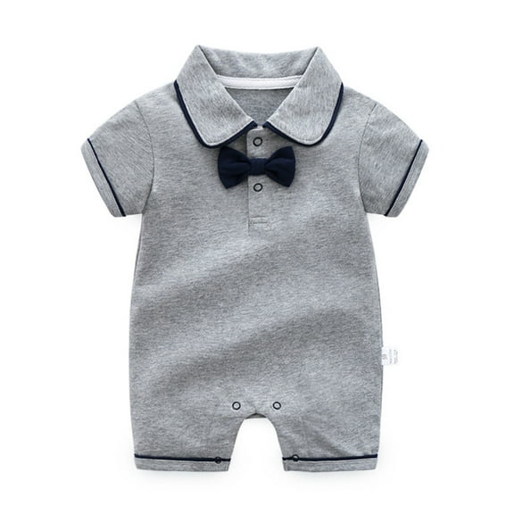 HUANBAI Newborn Baby Boys Bow Short Sleeve Outsie Bodysuit Banquet Wedding Jumpsuit Clothes Girl jumpers