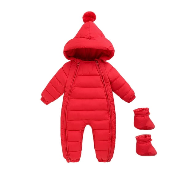 HUANBAI Newborn Infant Baby Boys Girls Long Sleeve Solid Winter Hooded Coat Jacket Thicken Windproof Warm Jumpsuit Outwear With Shoes Girl Jumpsuit