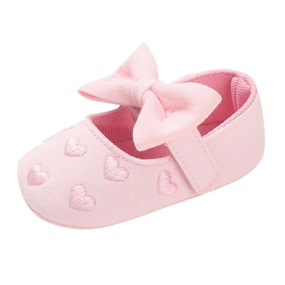 HUANBAI Toddler Kids Girls Heart Print Bow Cotton Shoes Soft First Walking Shoes 0-3 Months