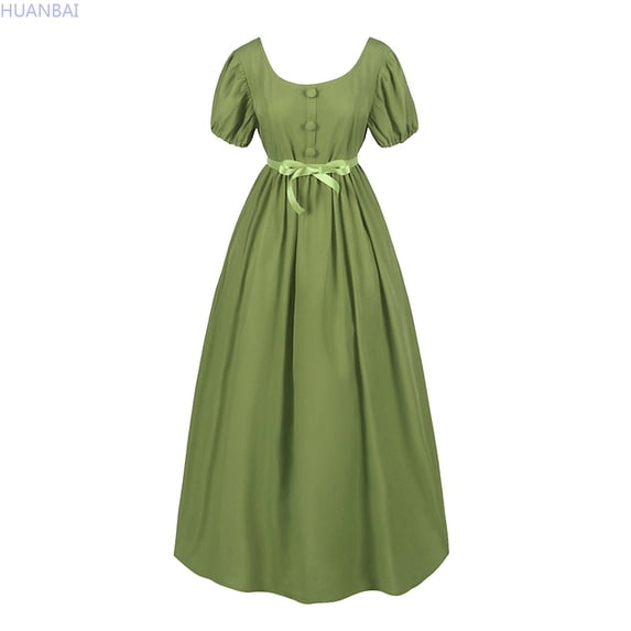HUANBAI Plus Size Big Girls Regency Dresses Ruffled Classical Puff Sleeve Empire Waist Dress Belt Gown A-line Sundress 17-18 Years