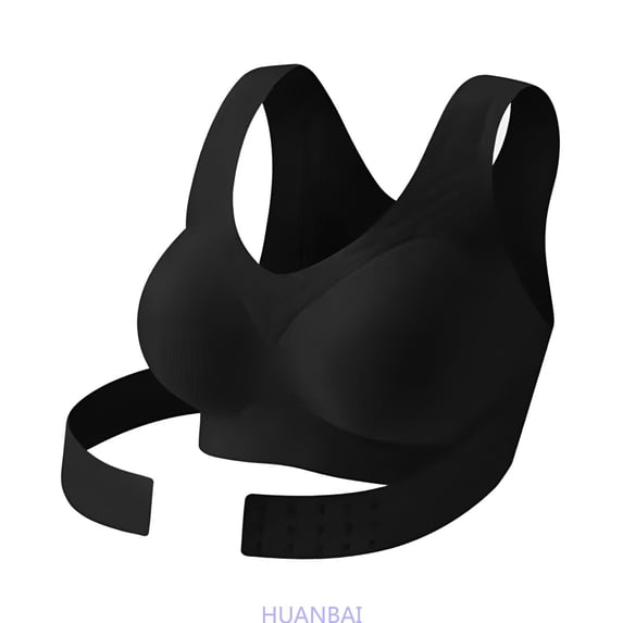 HUANBAI Seamless Breathable Shaping Corrective Support Bra Front Closure Seamless Back Support Posture ,(X-Large,Black)
