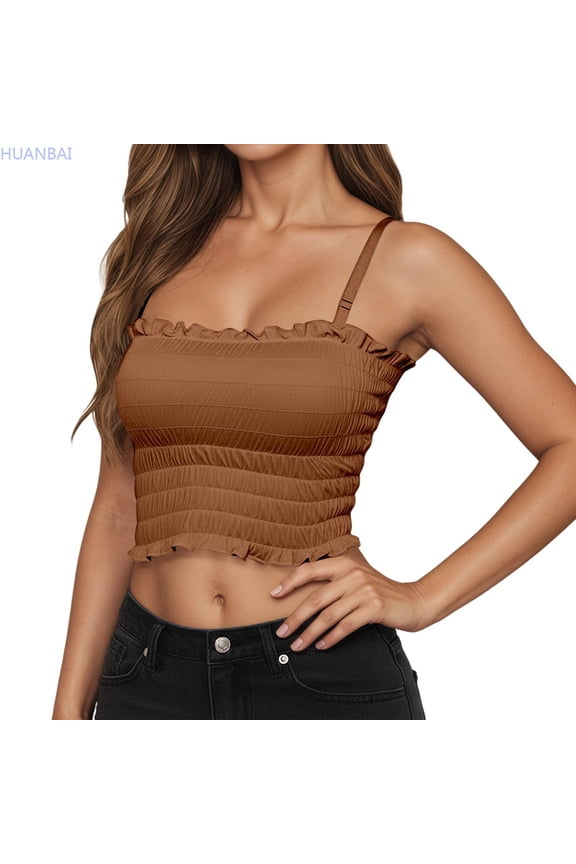 Seamless Camisole Built In Bra Support Strap Top With Ruffle Trim For Wear Slim Fitted Camisole