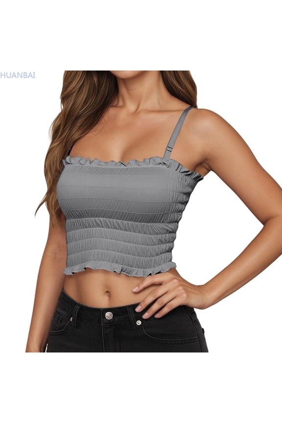 Seamless Camisole Built In Bra Support Strap Top With Ruffle Trim For Wear Slim Fitted Camisole