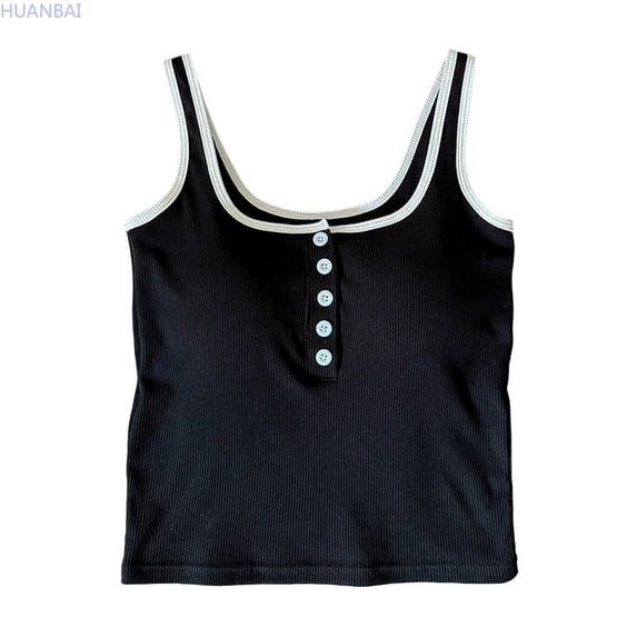 HUANBAI Shelf Bra Camisoles Adjustable Spaghetti Strap Tank Tops Basic Layer Solid Color Tank Tops
