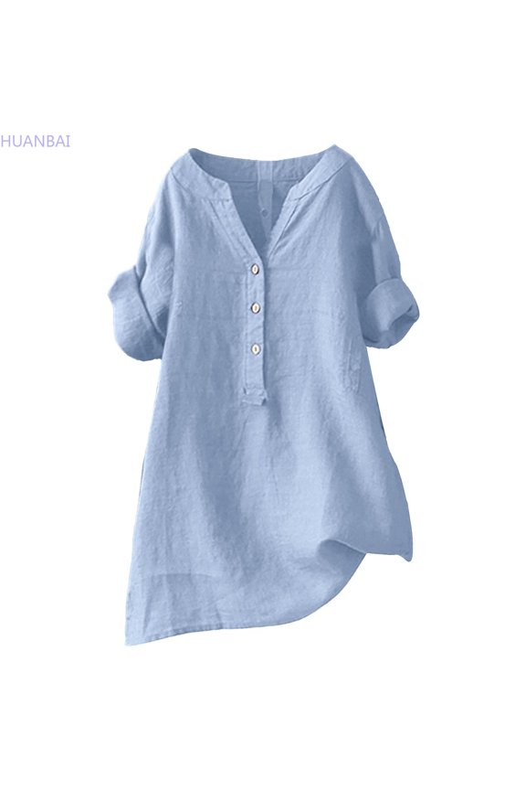 Shirts For Women Buttons V Neck Long Sleeve Tops Trendy Dressy Blouses Casual Loose Comfy Tunic Clothes Casual T Shirts