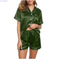 thumbnail image 1 of HUANBAI Silk Pajamas Womens Short Sleeve Sleepwear Soft Satin Button Down Loungewear 2 Piece Shorts Set Nightshirt Soft Pajamas, 1 of 5