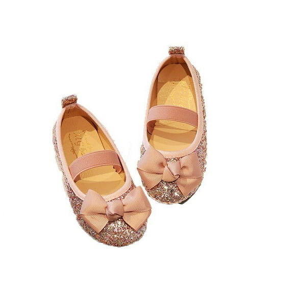HUANBAI Soft Bottom Girls' Princess Shoes With Bow With Sequins Toddler Shoes 15 Months To 6 Years Butterfly Knot 6