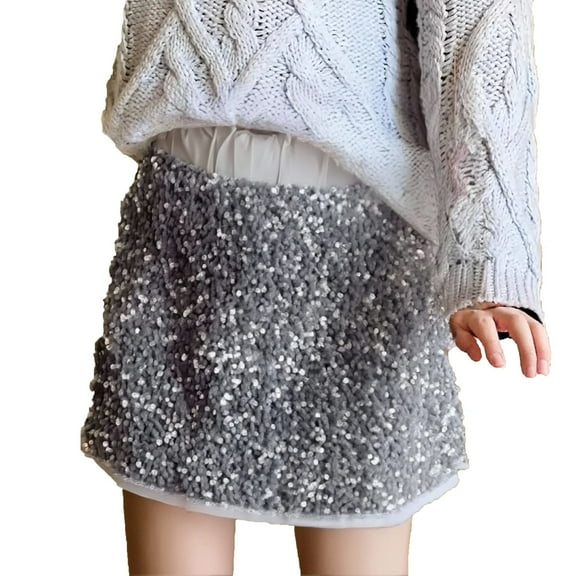 HUANBAI Sparkly Sequin Skirt For Girls Toddler Kids Girl's Elastic Waistband Skirts 110