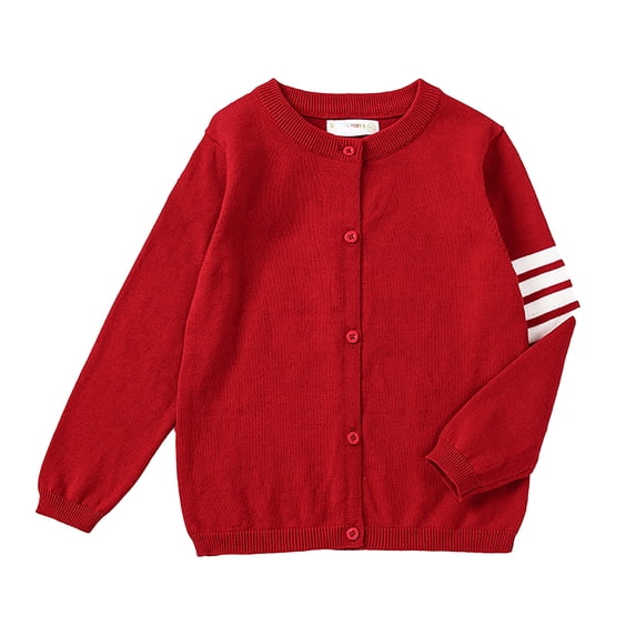 HUANBAI Spring And Autumn Korean Version Of Trendy Sweater Coat Thin Solid Color Family Cottonblend Crewneck Knit Cardigan Wind 4-5 Years