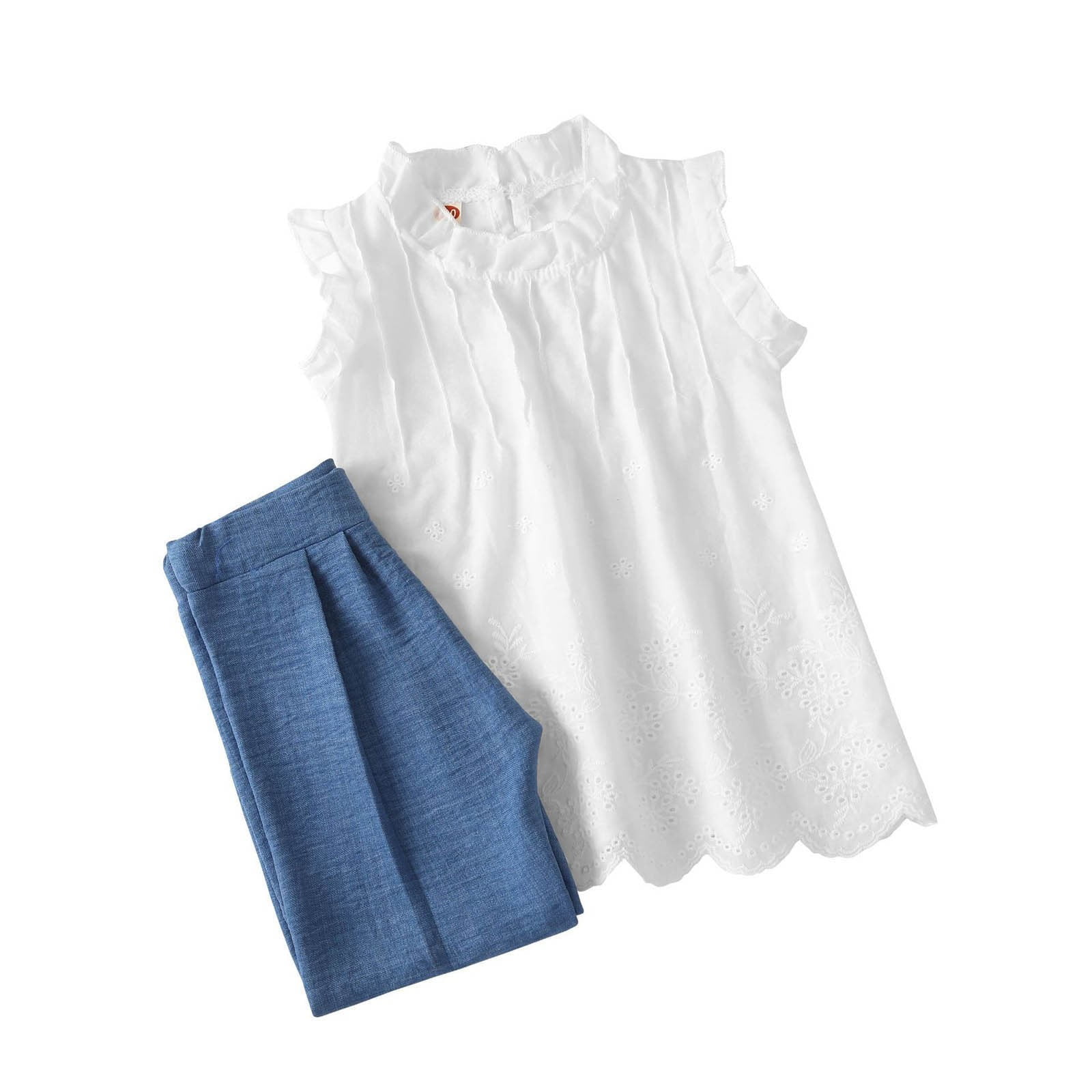 HUANBAI Spring Summer Girls Lace Flower Buble Sleeve Dress + Jean ...