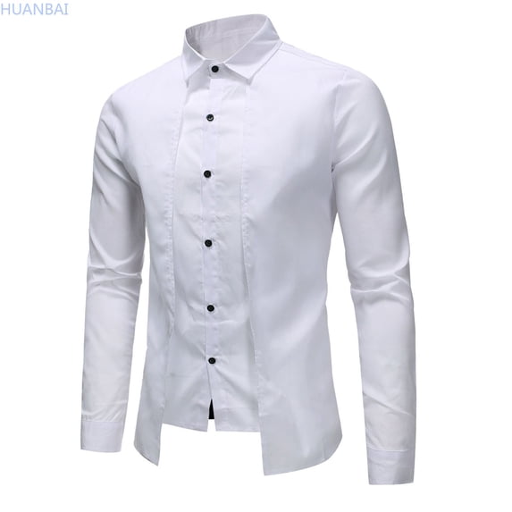 HUANBAI Stylish Double Placket Long Sleeve Shirt Casual Layered Top With Contrast Collar And Design Comfortable Wear