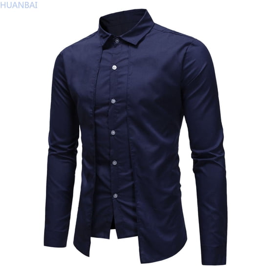 HUANBAI Stylish Double Placket Long Sleeve Shirt Casual Layered Top With Contrast Collar And Design Comfortable Wear