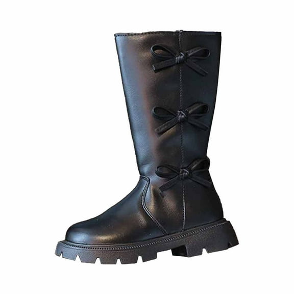 HUANBAI Stylish Girls Boots With Warm Children's Long Tube Boots British Style Boots With Bowknot Design For Every Occasion Girls Ankle Boots 11-11.5 Years