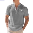 thumbnail image 1 of HUANBAI Summer Linen Men's T Shirt Loose Casual Workwear Short Sleeved Top, 1 of 4