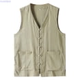 thumbnail image 1 of HUANBAI Summer Thin Men's Vest Cotton Linen Vest V Neck Large Size Linen Jacket Tang Suit, 1 of 6