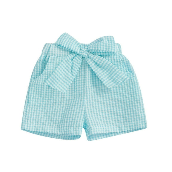 HUANBAI Toddler Baby Boy Girl Shorts Gingham Plaid/Seersucker Shorts Summer Casual Bow Elastic Waist Shorts Pants Bottoms 3-4 Years